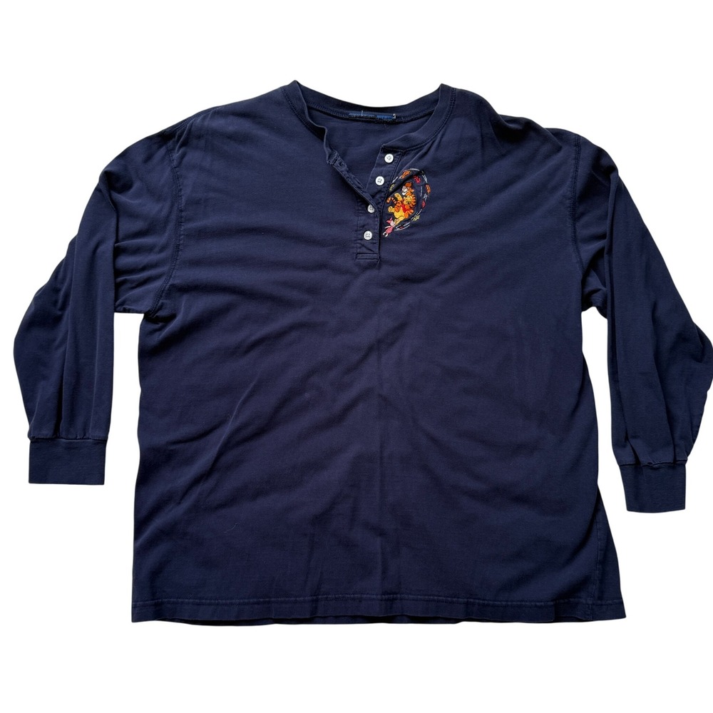VTG‎ Disney Winnie The Pooh Navy Long Sleeve Henley Tigger Piglet Embroidered